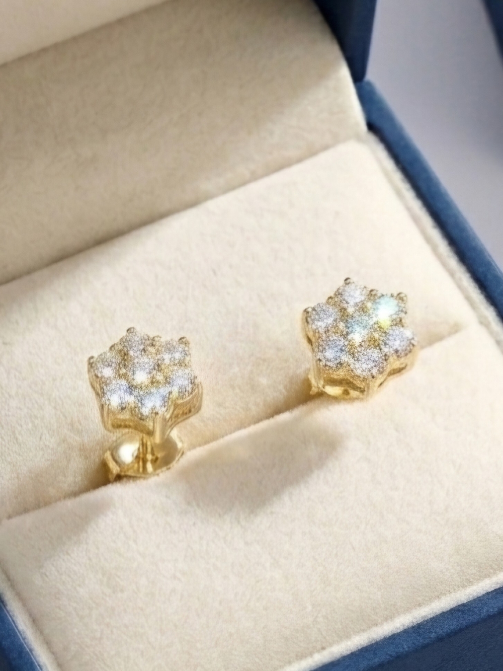 Moissanite Gold Floral Cluster Stud Earrings